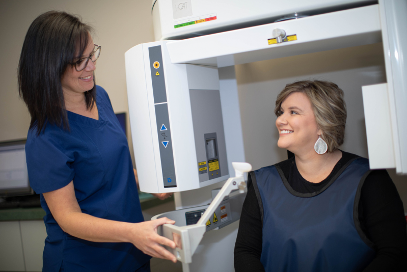 A woman getting ready for 3D imaging 